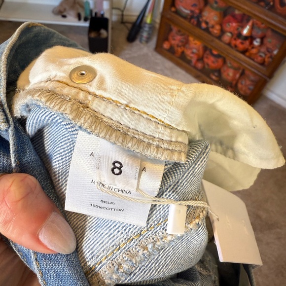 AREA Blue Crystal Heart Cutout Cropped Jeans - Picture 12 of 15